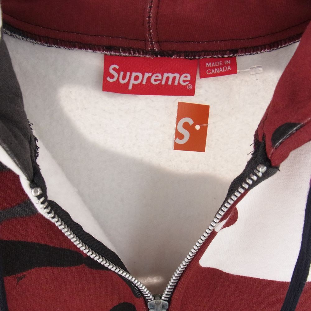 Supreme シュプリーム 13AW SMALL BOX LOGO ZIP スモール ボックスロゴ ジップ パーカー フーディー 迷彩 カモフラ ワインレッド系 ブラック系 M【中古】