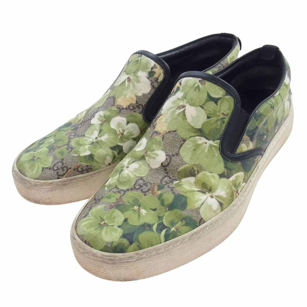 GUCCI グッチ 407362 GGスプリーム フラワー 花柄 スリッポン スニーカー グリーン系 10【中古】