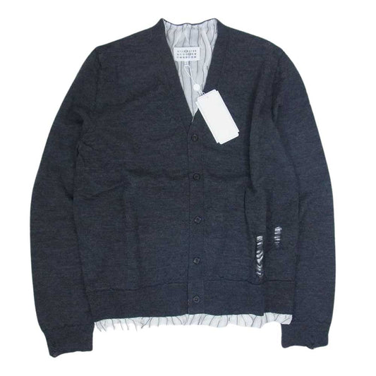 MAISON MARGIELA メゾンマルジェラ 22AW SI1HA0006 ④⑭ライン デストロイ加工 レイヤード Vネック カーディガン ダークグレー系 XL【新古品】【未使用】【中古】