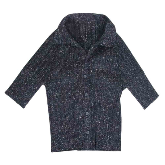 PLEATS PLEASE プリーツプリーズ イッセイミヤケ  PP92-JK042 プリーツ加工 総柄 シャツ ブラウス 半袖 ブラック系 3【中古】