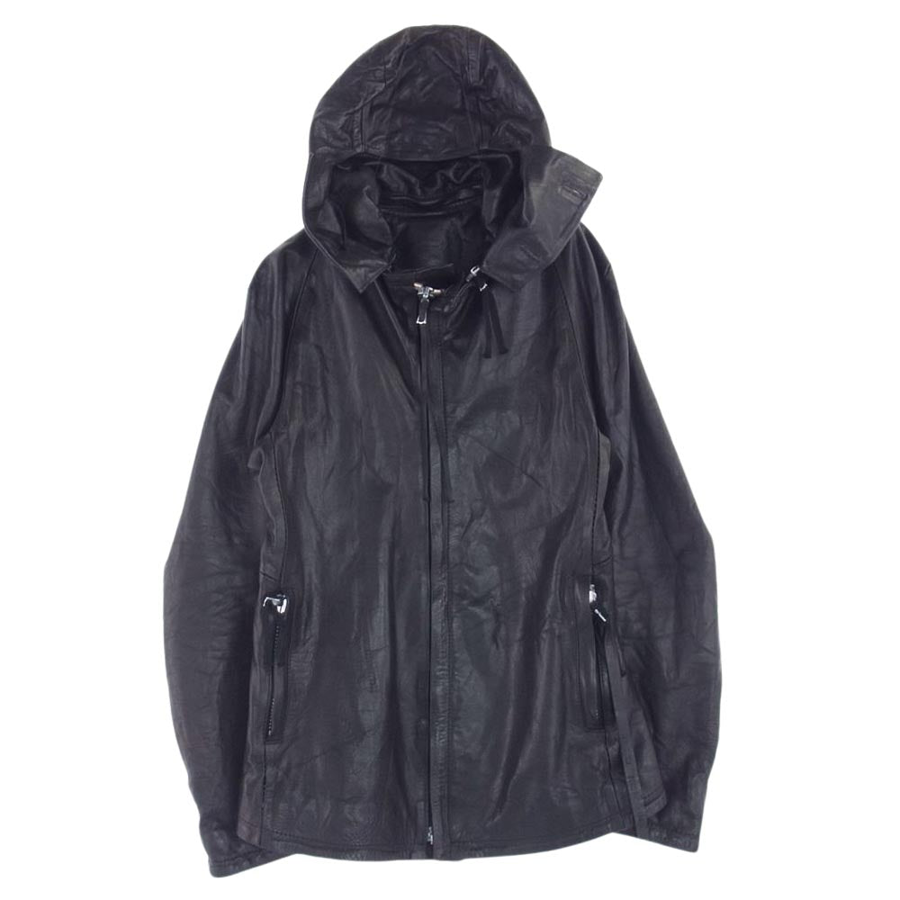 ボリスビジャンサベリ 12-13AW フーデッド レザー シングル ライダース ジャケット フーディー パーカー ブラック系 S【中古】