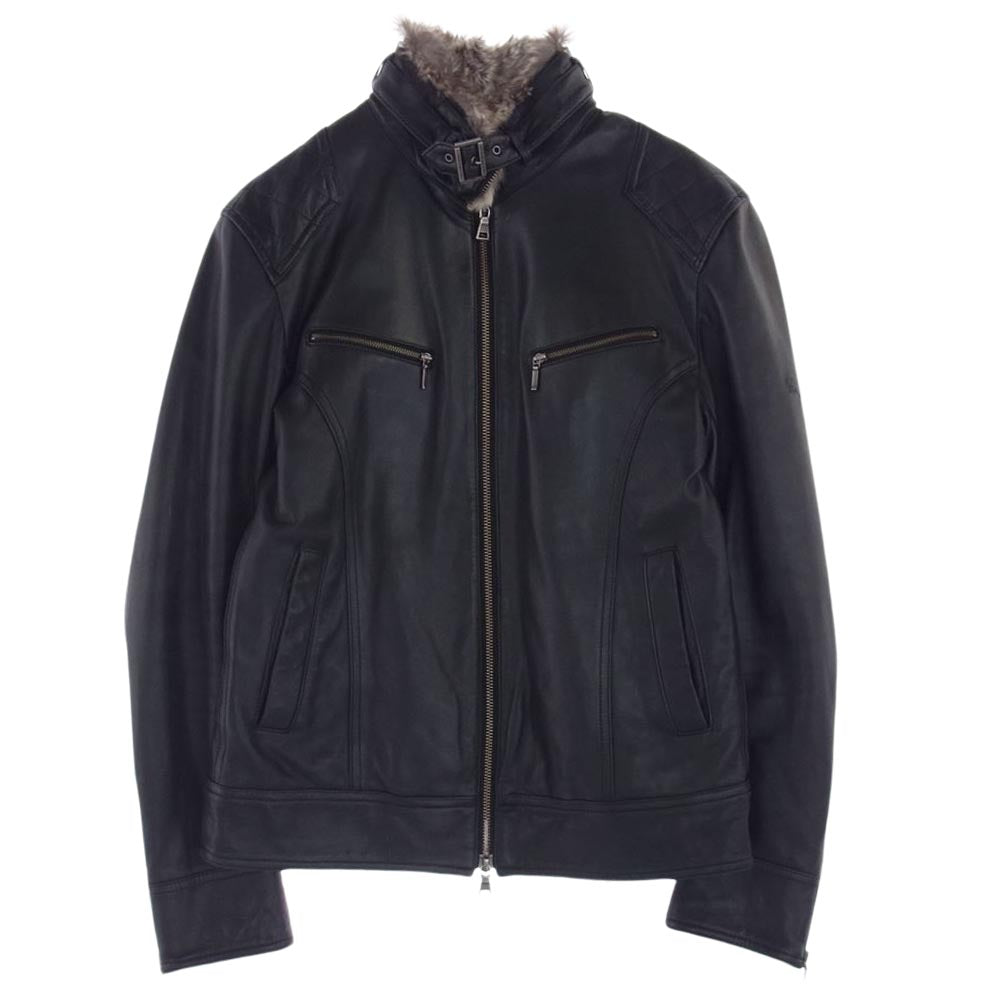 BURBERRY BLACK LABEL バーバリーブラックレーベル BMP50-723-09 襟着脱式ラビットファー 羊革 裏地チェック 中綿 レザージャケット ブラック系 M【中古】