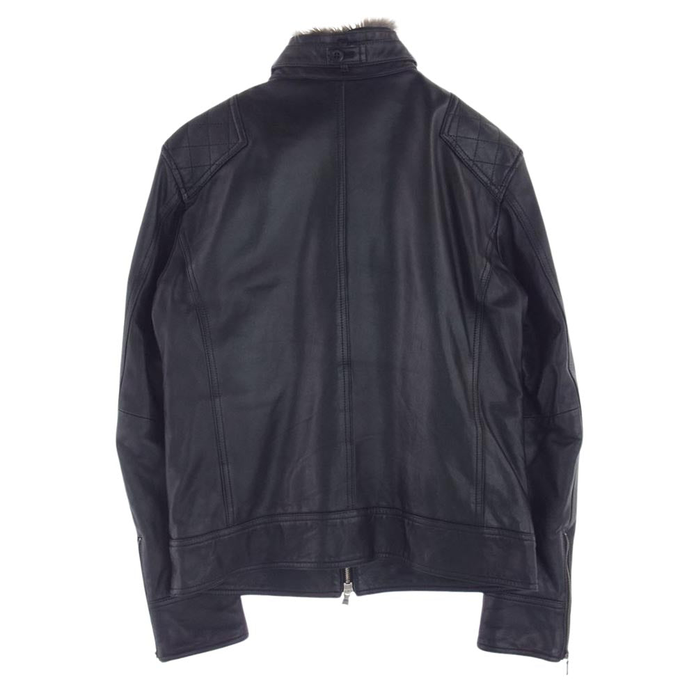 BURBERRY BLACK LABEL バーバリーブラックレーベル BMP50-723-09 襟着脱式ラビットファー 羊革 裏地チェック 中綿 レザージャケット ブラック系 M【中古】