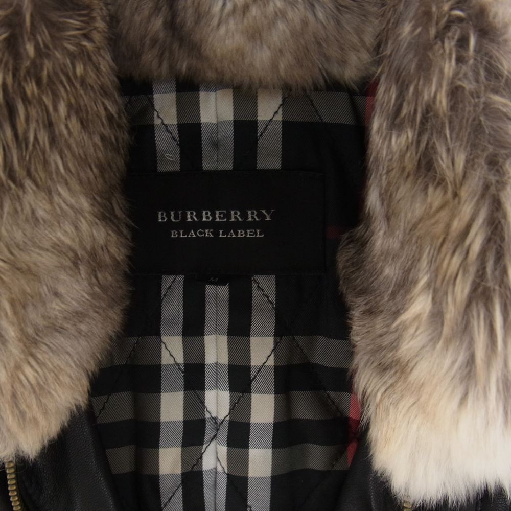 BURBERRY BLACK LABEL バーバリーブラックレーベル BMP50-723-09 襟着脱式ラビットファー 羊革 裏地チェック 中綿 レザージャケット ブラック系 M【中古】