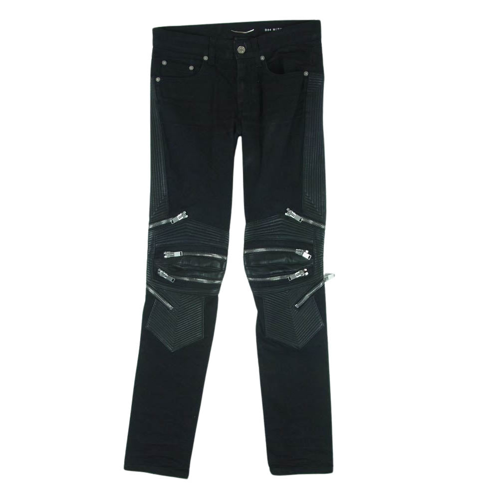 SAINT LAURENT サンローラン 330285 Y859F エディ期 レザー切替 マルチジップ バイカー デニム パンツ ブラック系 28【中古】