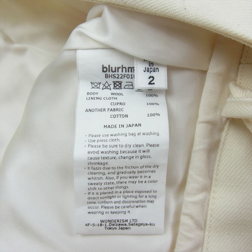ブラームス 22AW BHS22F010A Wool Surge Super Wide Slacks ウール サージ スーパー ワイド スラックス パンツ ホワイト系 2【中古】