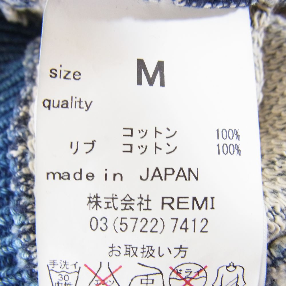 REMI RELIEF レミレリーフ インディゴ裏毛 ZIPカーディガン インディゴブルー系 M【中古】