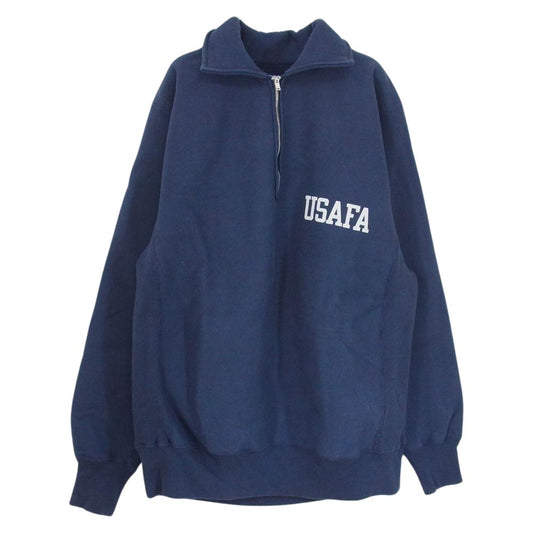 WAREHOUSE ウエアハウス Lot 485 USAFA 襟付ハーフジップ 裏起毛 ヘビーウェイト 脇リブ スウェット ネイビー系 L【中古】