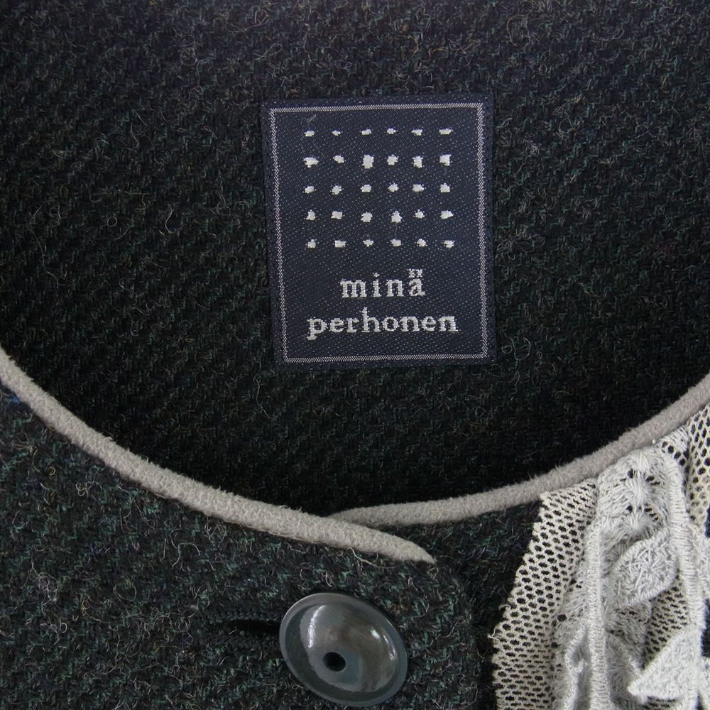 mina perhonen ミナペルホネン UA6525 malm マルム フォレストパレード レースフリル ノーカラーコート ダークグレー系 38【中古】