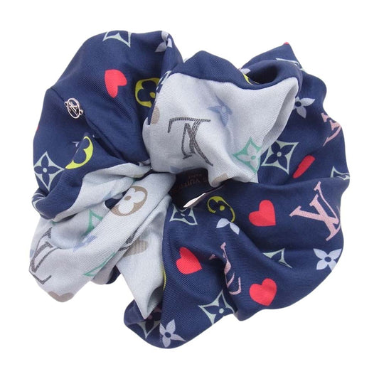 LOUIS VUITTON ルイ・ヴィトン M77399 モノグラム シュシュ ヘアゴム ネイビー系 ライトブルー系【中古】