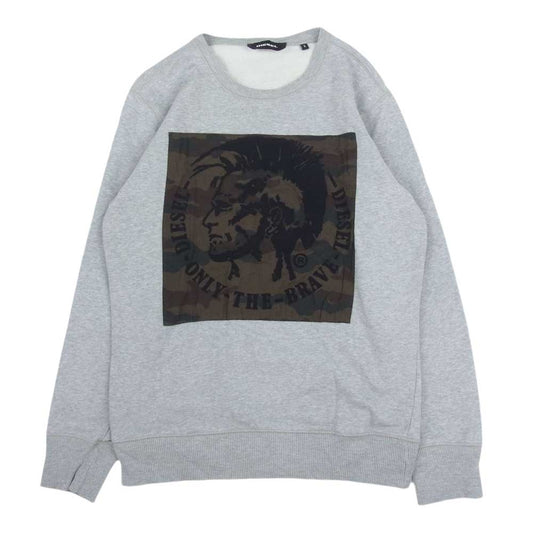 DIESEL ディーゼル クルーネック スウェット 迷彩 カモフラ 切替 グレー系 S【中古】