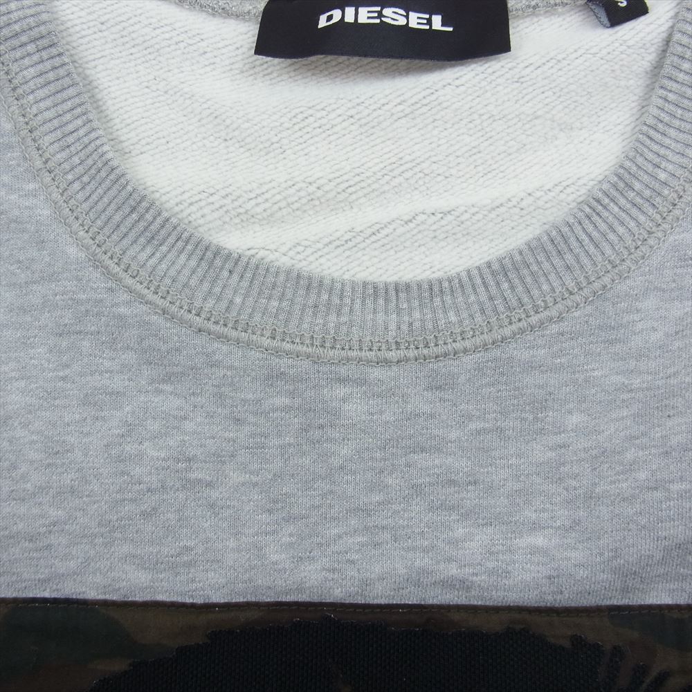 DIESEL ディーゼル クルーネック スウェット 迷彩 カモフラ 切替 グレー系 S【中古】