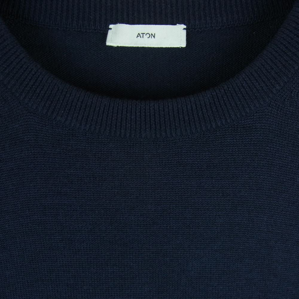 エイトン 7043321 472930 WOOL CASHMERE SILK ウール シルク カシミヤ クルーネック セーター ニット ネイビー系 06【中古】