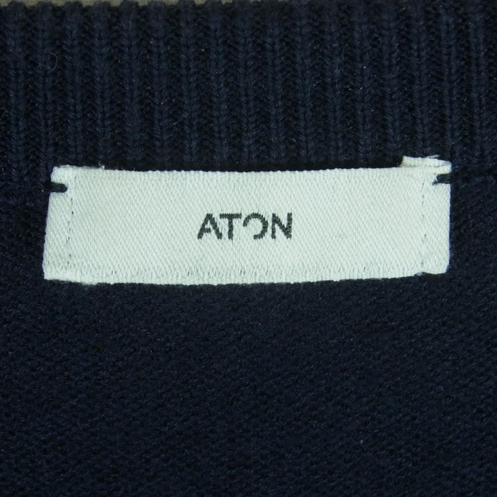 エイトン 7043321 472930 WOOL CASHMERE SILK ウール シルク カシミヤ クルーネック セーター ニット ネイビー系 06【中古】