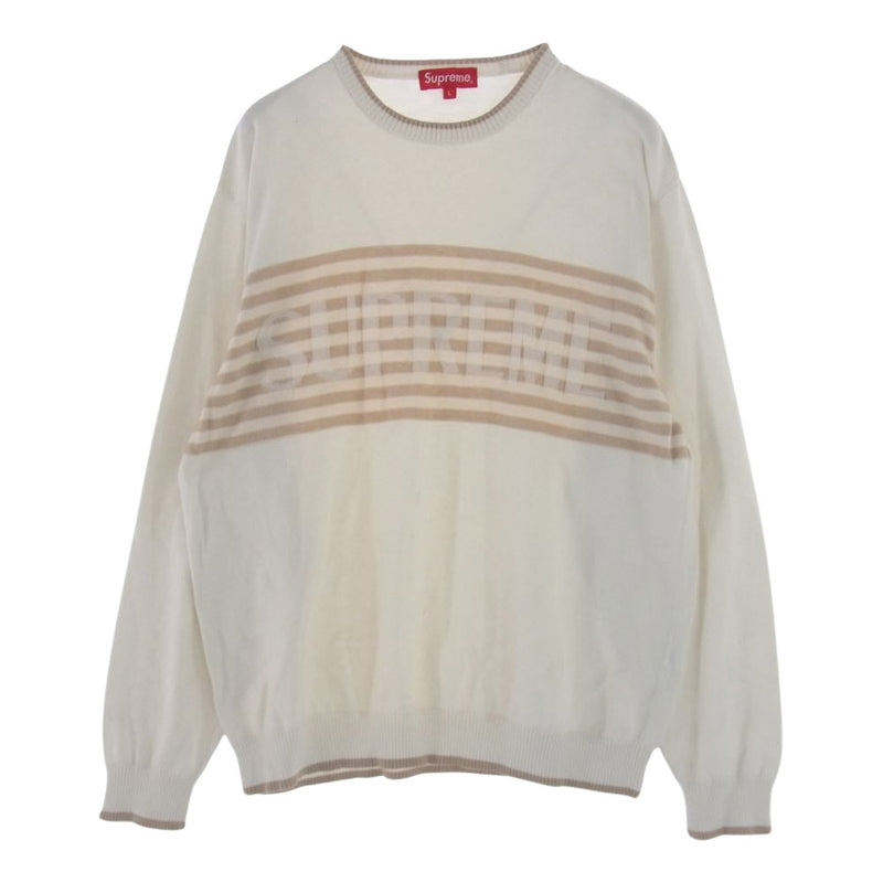 Supreme シュプリーム 20SS Chest Stripe Sweater チェスト ストライプ セーター ニット オフホワイト系 L【中古】