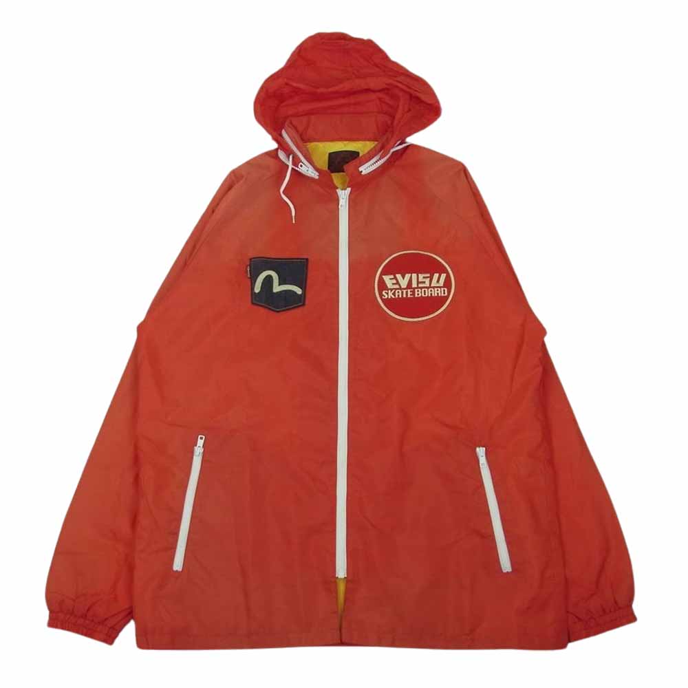 EVISU エヴィス SKATE BOARD カモメ ペイント ワッペン ナイロン ジップアップ ジャケット レッド系 40【中古】