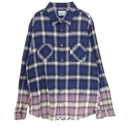 TMT ティーエムティー TSH-S2204 OMBRE PLAID C R SUNSET COLOR SHIRTS チェック グラデーション 長袖 シャツ ブルー系 L【中古】
