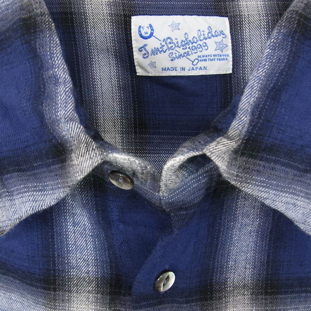 TMT ティーエムティー TSH-S2204 OMBRE PLAID C R SUNSET COLOR SHIRTS チェック グラデーション 長袖 シャツ ブルー系 L【中古】