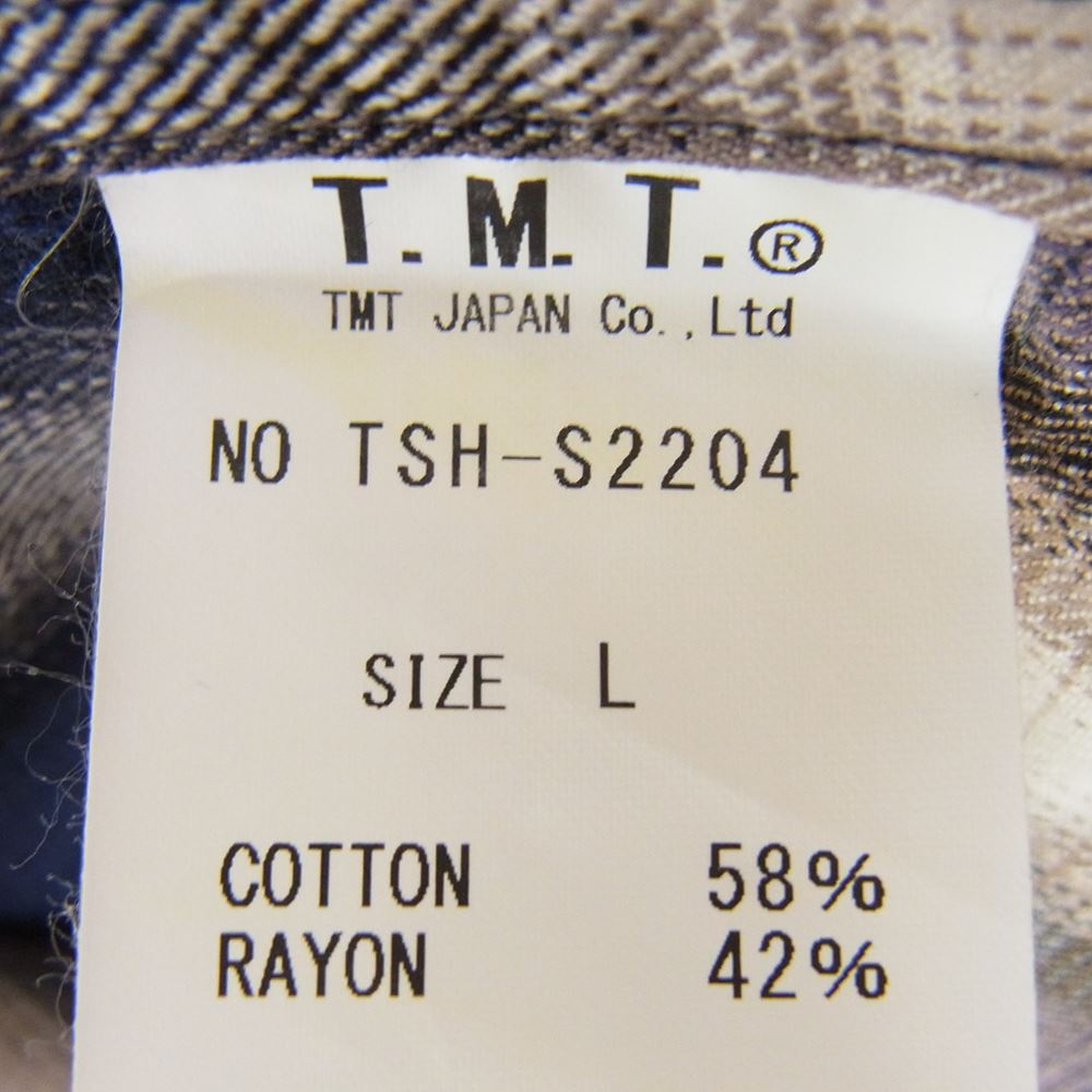 TMT ティーエムティー TSH-S2204 OMBRE PLAID C R SUNSET COLOR SHIRTS チェック グラデーション 長袖 シャツ ブルー系 L【中古】