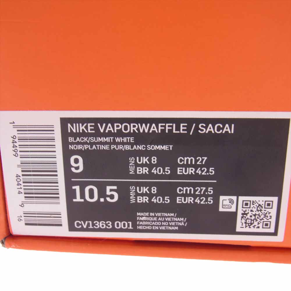 NIKE ナイキ CV1363-001 × Sacai サカイ Vapor Waffle Black and White ヴェイパー ワッフル ブラックアンドホワイト スニーカー ブラック系 27cm【中古】