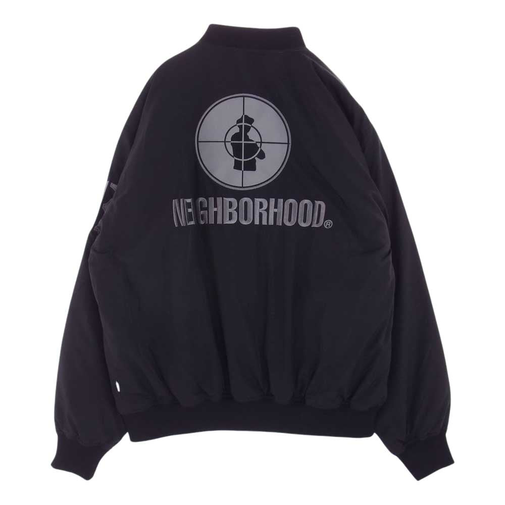 NEIGHBORHOOD ネイバーフッド 23AW 232FAMSN-JKM01 × PUBLIC ENEMY パブリックエネミー × MAJESTIC マジェスティック BASEBALL JACKET ベースボール ジャケットロゴ 内キルティング ブルゾン ブラック系 XL【極上美品】【中古】