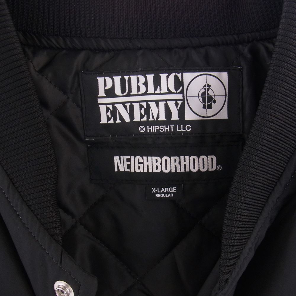 NEIGHBORHOOD ネイバーフッド 23AW 232FAMSN-JKM01 × PUBLIC ENEMY パブリックエネミー × MAJESTIC マジェスティック BASEBALL JACKET ベースボール ジャケットロゴ 内キルティング ブルゾン ブラック系 XL【極上美品】【中古】