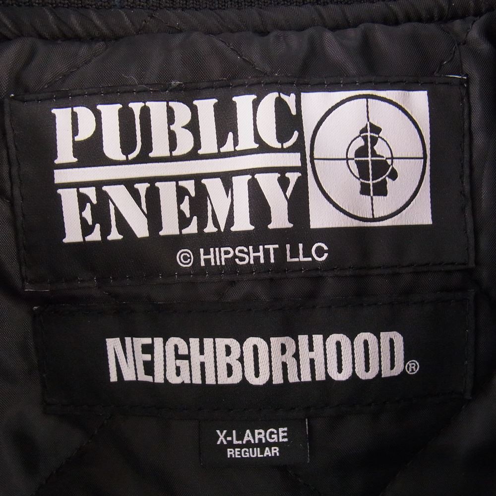 NEIGHBORHOOD ネイバーフッド 23AW 232FAMSN-JKM01 × PUBLIC ENEMY パブリックエネミー × MAJESTIC マジェスティック BASEBALL JACKET ベースボール ジャケットロゴ 内キルティング ブルゾン ブラック系 XL【極上美品】【中古】