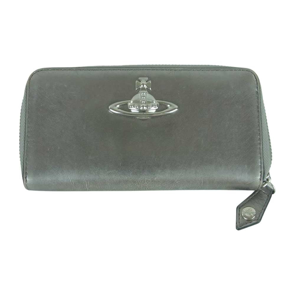 Vivienne Westwood ヴィヴィアンウエストウッド オーブ ロゴ ラウンドジップ 長財布 ウォレット シルバー系【中古】