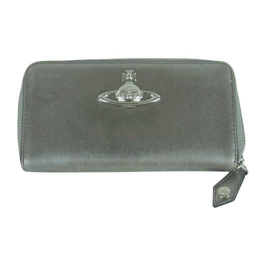 Vivienne Westwood ヴィヴィアンウエストウッド オーブ ロゴ ラウンドジップ 長財布 ウォレット シルバー系【中古】