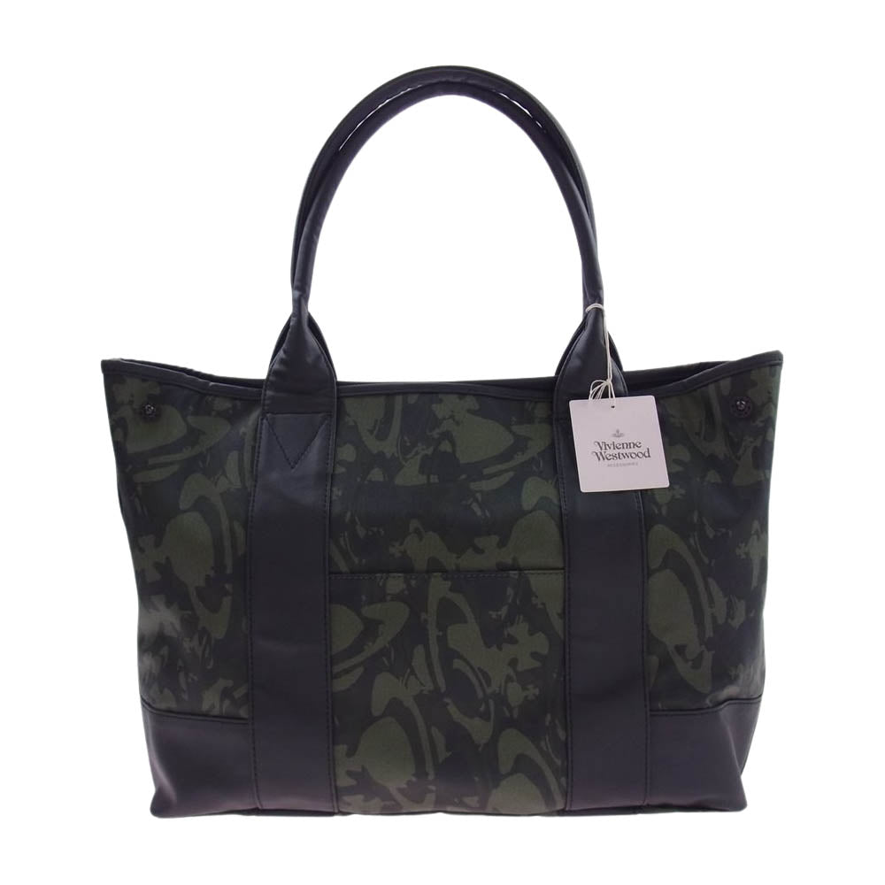 Vivienne Westwood ヴィヴィアンウエストウッド VWB724 Camouflage Unisex A4 Totes オーブ ロゴ カモフラージュ ユニセックス トート バッグ ブラック系 モスグリーン系【美品】【中古】