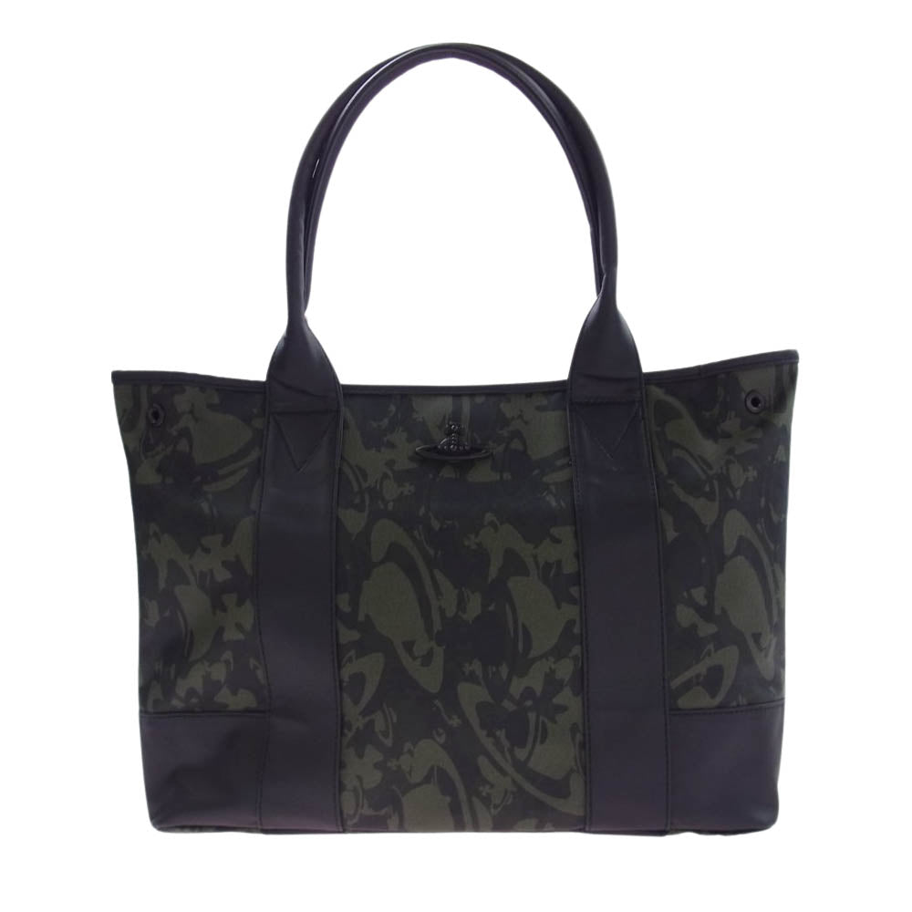Vivienne Westwood ヴィヴィアンウエストウッド VWB724 Camouflage Unisex A4 Totes オーブ ロゴ カモフラージュ ユニセックス トート バッグ ブラック系 モスグリーン系【美品】【中古】