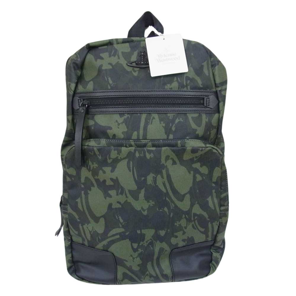 Vivienne Westwood ヴィヴィアンウエストウッド VWB723  オーブ ロゴ カモフラージュ ユニセックス リュック バッグパック ブラック系 モスグリーン系【新古品】【未使用】【中古】