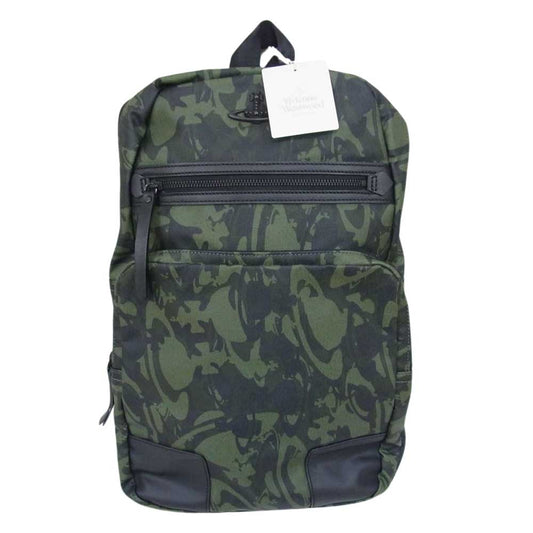 Vivienne Westwood ヴィヴィアンウエストウッド VWB723  オーブ ロゴ カモフラージュ ユニセックス リュック バッグパック ブラック系 モスグリーン系【新古品】【未使用】【中古】