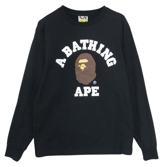 A BATHING APE アベイシングエイプ ロゴ プリント 長袖 Tシャツ ブラック系 M【中古】