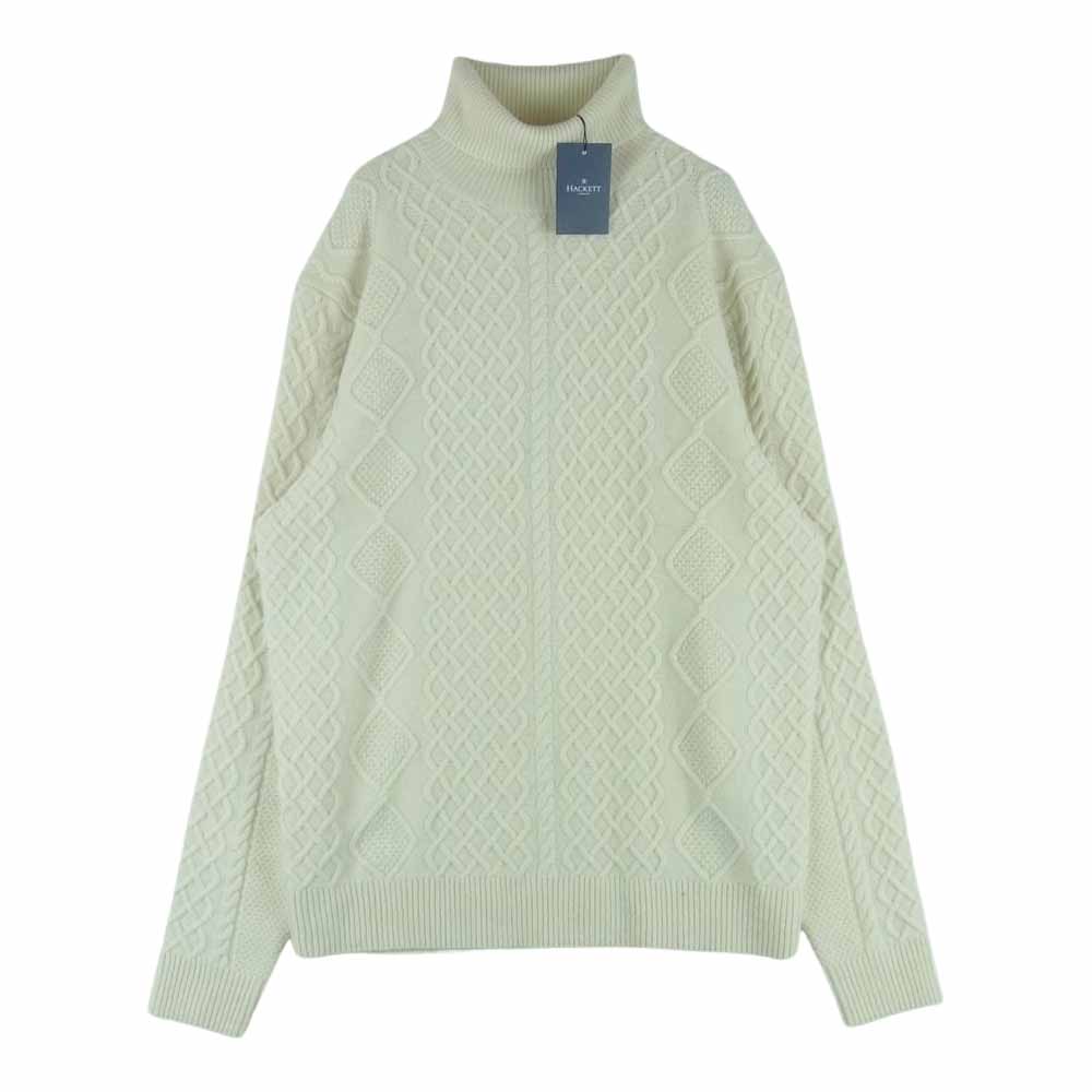 ハケットロンドン ウール カシミヤ混 ケーブル タートル ニット セーター オフホワイト系 L【美品】【中古】