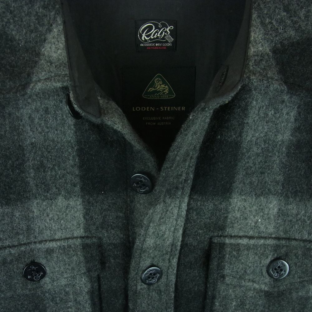 Rags McGREGOR ラグスマックレガー LODEN STEINER CPO JACKET ウール チェック 長袖 シャツ 日本製 グレー系 M【中古】