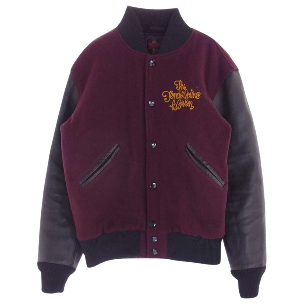 TENDERLOIN テンダーロイン T-VERSITY JKT 刺繍ロゴ 裏地キルティング 袖レザー スタジャン ブラック系 ワインレッド系 S【中古】