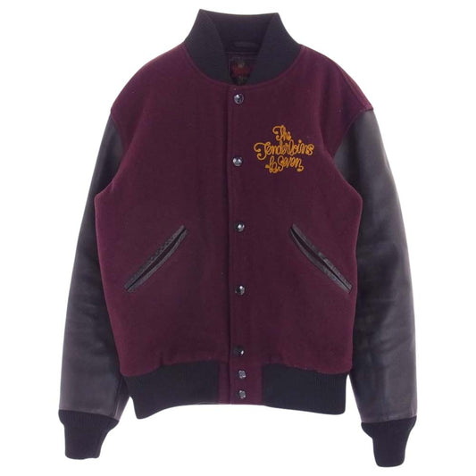 TENDERLOIN テンダーロイン T-VERSITY JKT 刺繍ロゴ 裏地キルティング 袖レザー スタジャン ブラック系 ワインレッド系 S【中古】