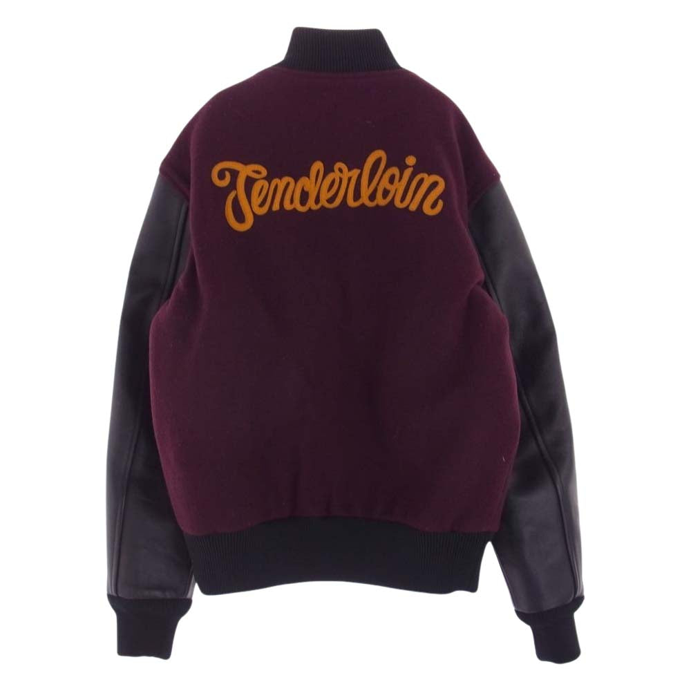 TENDERLOIN テンダーロイン T-VERSITY JKT 刺繍ロゴ 裏地キルティング 袖レザー スタジャン ブラック系 ワインレッド系 S【中古】