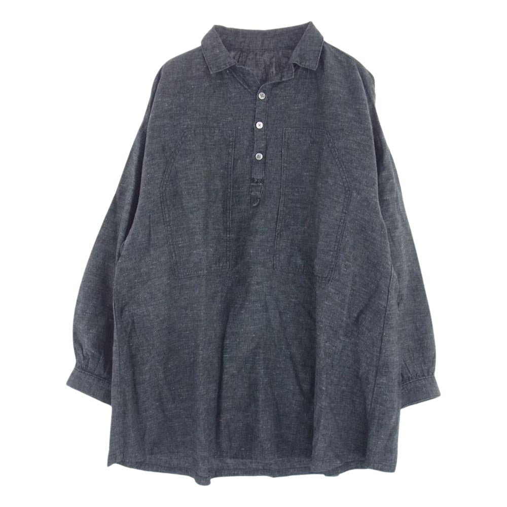 PORTER CLASSIC ポータークラシック 21SS BRESSON LINEN LONG SMOCK SHIRT WATCH CHAIN ITEM ブレッソン リネン ロングスモック プルオーバー 長袖 シャツ グレー系 1【中古】