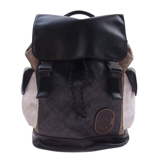 COACH コーチ 5091 シグネチャー レザー リュック バックパック ブラック系【中古】