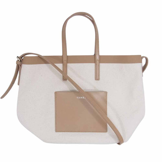 ヤーキ STUDIOUS別注 2WAYキャンバス レザー ショルダーバッグ ハンドバッグ ベージュ系【中古】