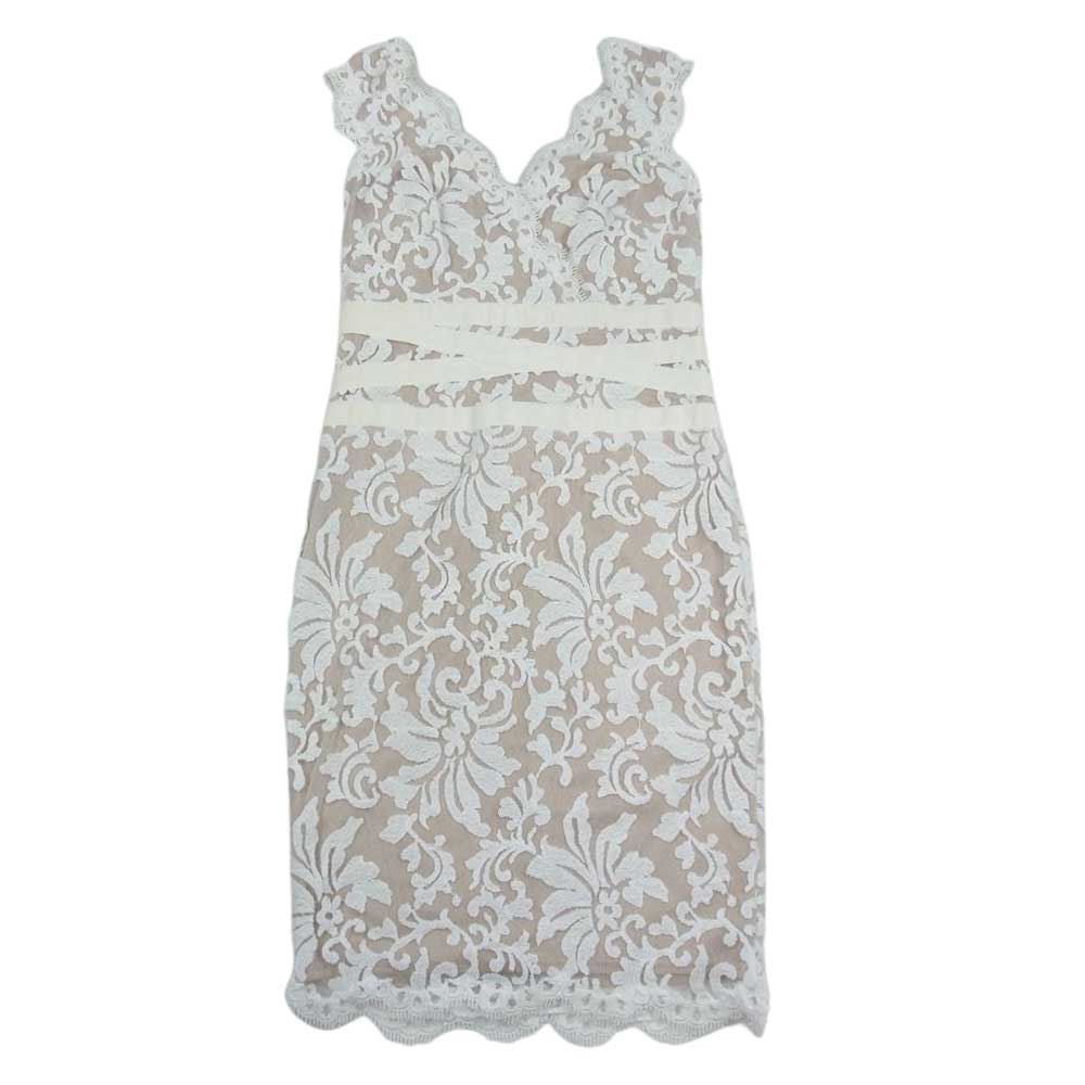 TADASHI SHOJI 3K896MX EMBROIDERED SHEATH LACE DRESS エンブロイダリー レース ノースリーブ タイト ドレスワンピース ベージュ ホワイト系 4【中古】