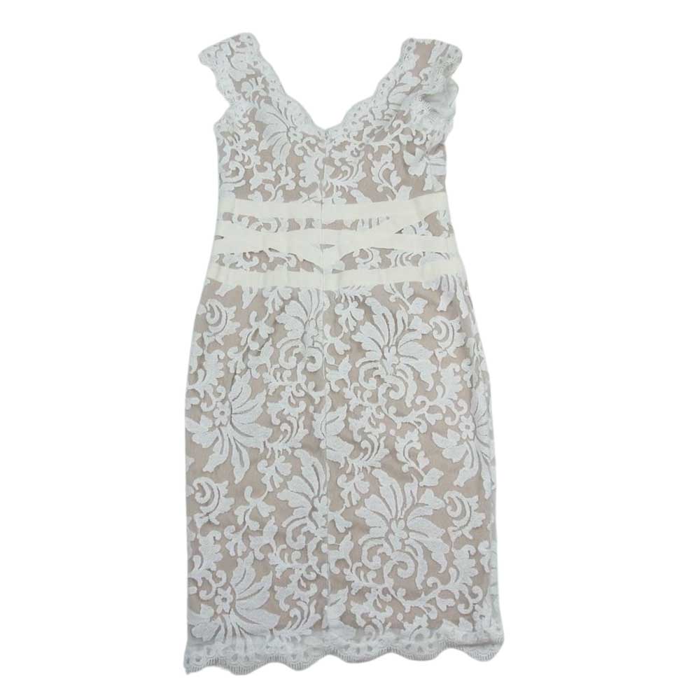 TADASHI SHOJI 3K896MX EMBROIDERED SHEATH LACE DRESS エンブロイダリー レース ノースリーブ タイト ドレスワンピース ベージュ ホワイト系 4【中古】