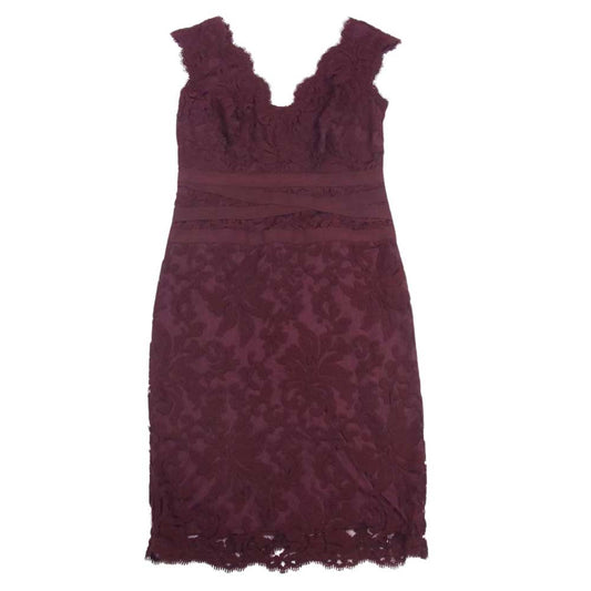 TADASHI SHOJI 3K896MX EMBROIDERED SHEATH LACE DRESS エンブロイダリー レース ノースリーブ タイト ドレスワンピース ボルドー ボルドー系 6【中古】