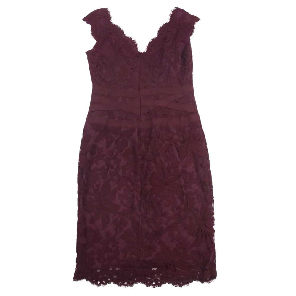 TADASHI SHOJI 3K896MX EMBROIDERED SHEATH LACE DRESS エンブロイダリー レース ノースリーブ タイト ドレスワンピース ボルドー ボルドー系 6【中古】