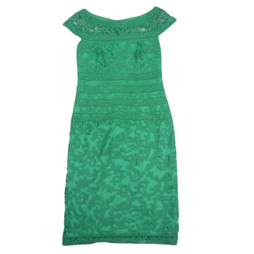 TADASHI SHOJI ADU915M EMBROIDERED BANDED LACE DRESS エンブロイダリー バンデッドレース タイト ドレスワンピース グリーン グリーン系 4【中古】