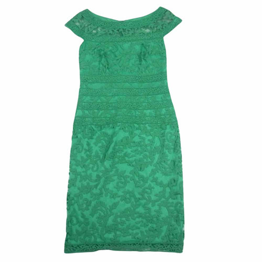 TADASHI SHOJI ADU915M EMBROIDERED BANDED LACE DRESS エンブロイダリー バンデッドレース タイト ドレスワンピース グリーン グリーン系 4【中古】