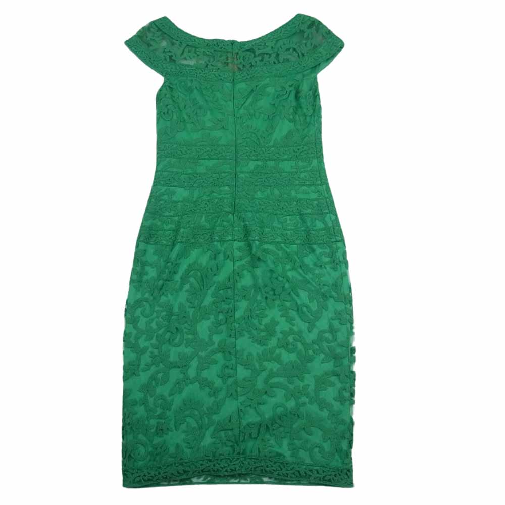 TADASHI SHOJI ADU915M EMBROIDERED BANDED LACE DRESS エンブロイダリー バンデッドレース タイト ドレスワンピース グリーン グリーン系 4【中古】