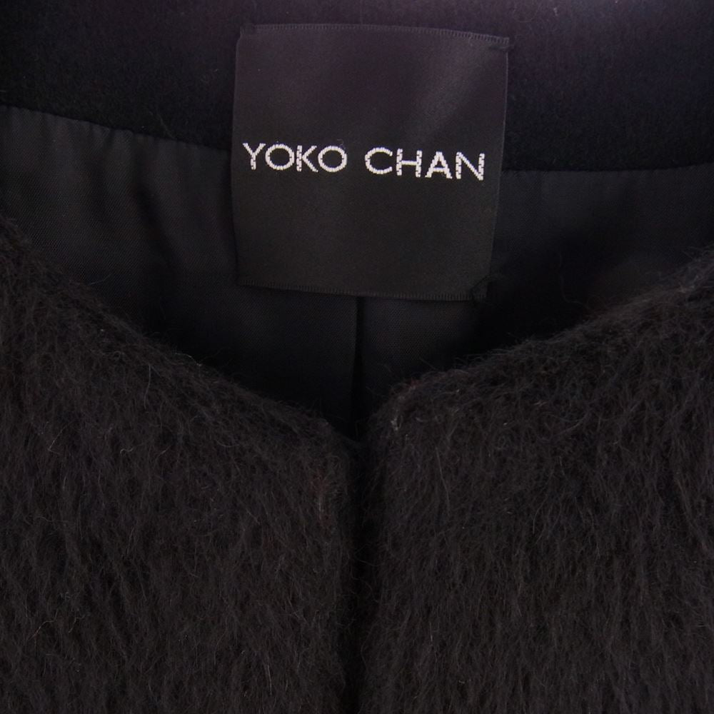YOKO CHAN ヨーコチャン YCC-012 異素材切替 ウールシャギー アンゴラ混 ノーカラーコート ブラック系 40【中古】